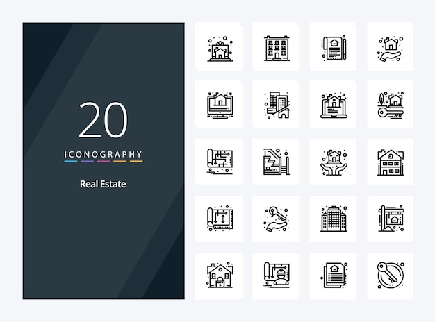 Bezpłatny wektor 20 ikona konspektu nieruchomości do prezentacji