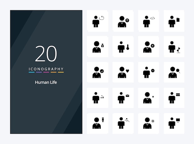 Bezpłatny wektor 20 ikona stałego ludzkiego glifów do prezentacji