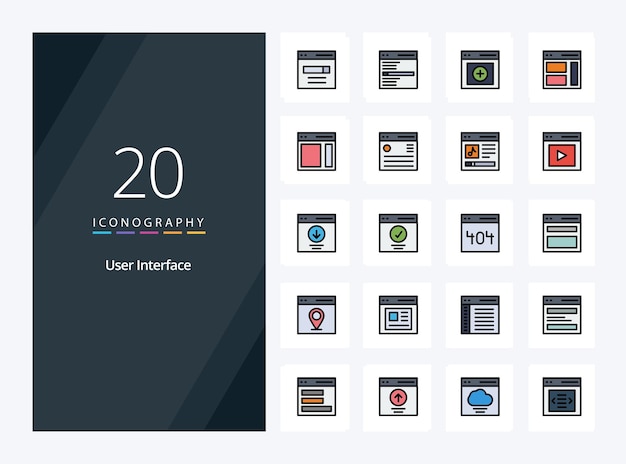 20 Linia Interfejsu Użytkownika Wypełniona Ikona Do Prezentacji Ikony Wektorowe Ilustracji