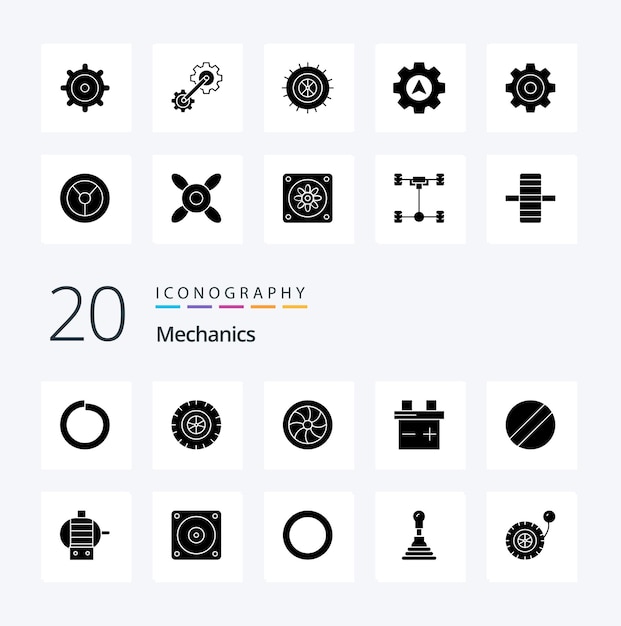 Bezpłatny wektor 20 mechanics solid glyph icon pack jak elektryczne ostrze do naprawy silnika wentylatora