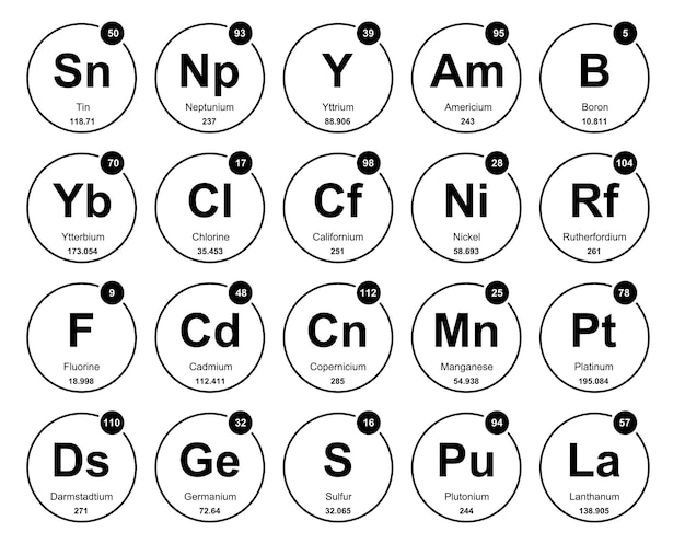 Bezpłatny wektor 20 preiodic tabela elementów icon pack design vector illustration