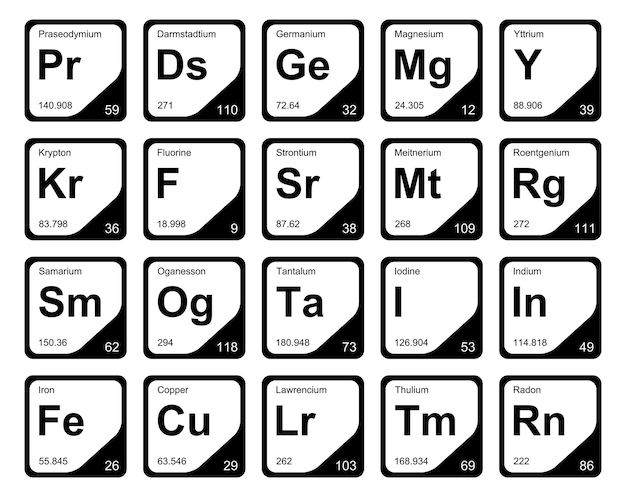 Bezpłatny wektor 20 preiodic tabela elementów icon pack design