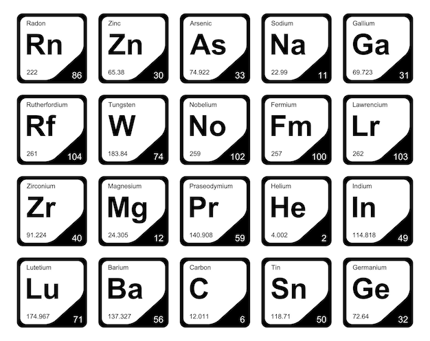 Bezpłatny wektor 20 preiodic tabela elementów icon pack design