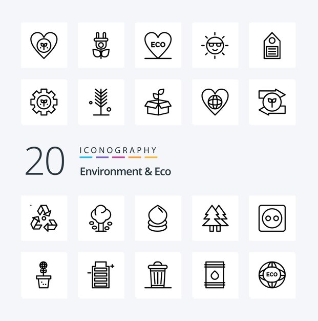 20 Środowisko i Eco Line icon Pack jak zielona eko letnia ekologia bożonarodzeniowa