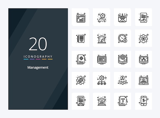 Bezpłatny wektor 20 zarządzanie zarys ikona dla prezentacji wektorowa linia ikon ilustracyjnych