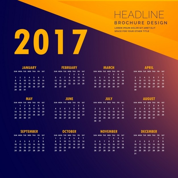 2017 Kalendarz Nowoczesny Design W Kolorze żółtym I Purpurowym Kolorze Darmowych Wektorów