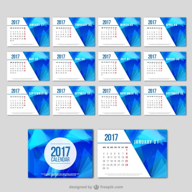 Bezpłatny wektor 2017 niebieski streszczenie szablon kalendarza