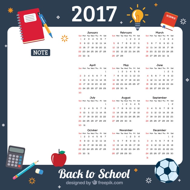 Bezpłatny wektor 2017 powrót do kalendarza szkolnego