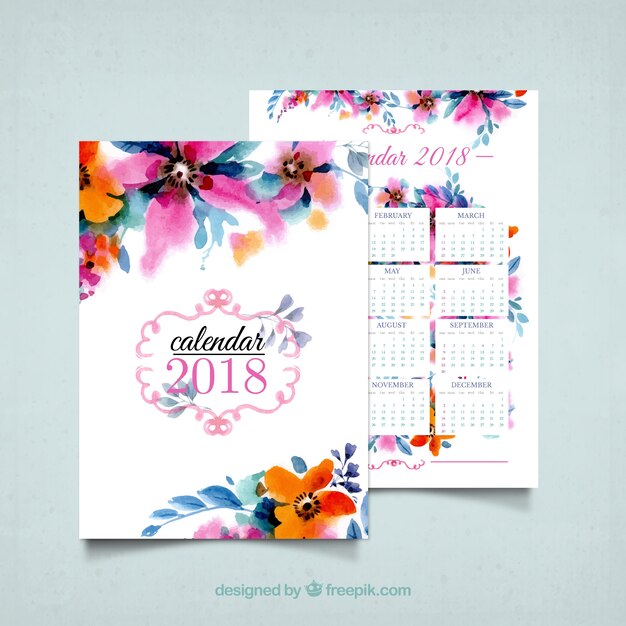 2018 kalendarz kwiatów akwarelowych