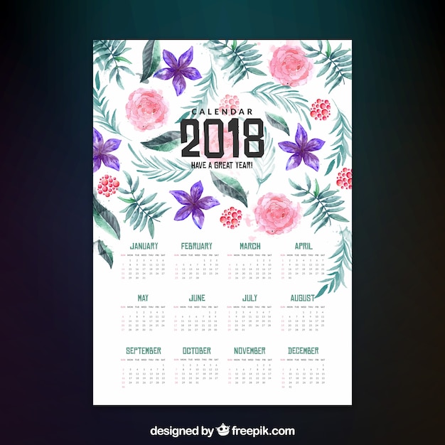 2018 Kalendarz Z Kwiatami Akwarela