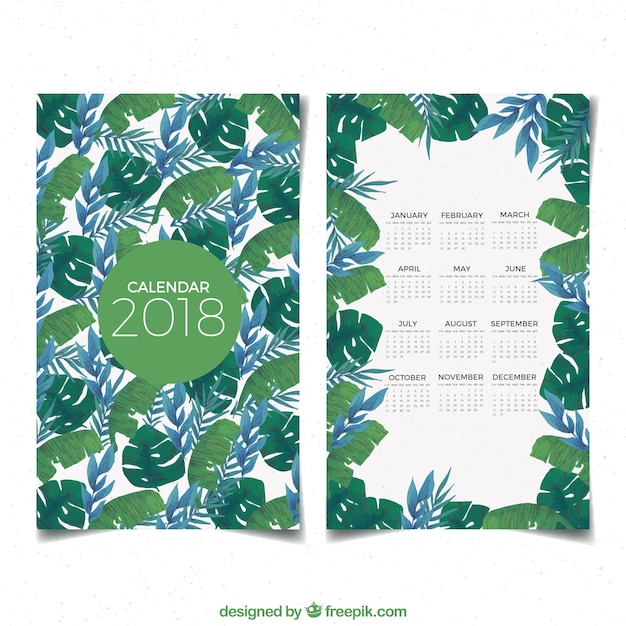 2018 kalendarz z tropikalnymi liśćmi