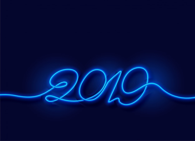 Bezpłatny wektor 2019 szczęśliwego nowego roku neonowego błękita lekkiego tła