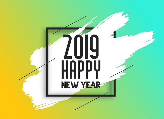 2019 Szczęśliwego nowego roku tła z obrysu pociągnięcia pędzlem