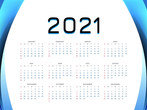 Bezpłatny wektor 2021 nowy rok fala styl tło projektu kalendarza