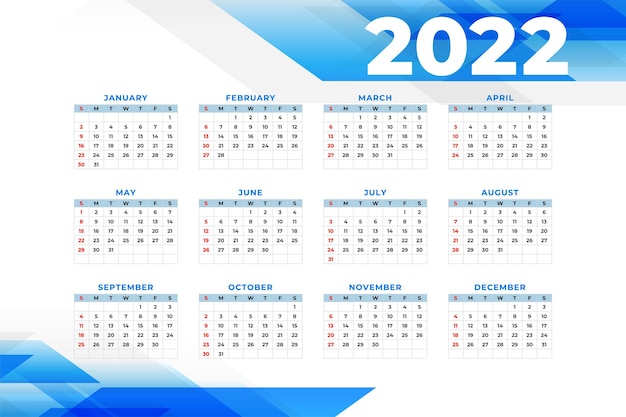 2022 geometryczny projekt kalendarza nowego roku