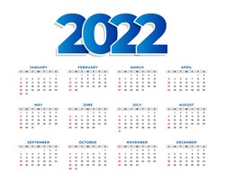 Bezpłatny wektor 2022 nowy rok prosty projekt szablonu kalendarza