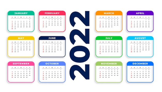 Bezpłatny wektor 2022 nowy rok szablon czystego kalendarza