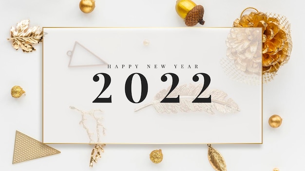 Bezpłatny wektor 2022 szczęśliwego nowego roku karta złota i białego marmuru wektor wzór
