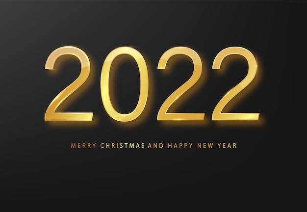 2022 Szczęśliwego Nowego Roku kartkę z życzeniami złote i czarne tło. Czarne tło nowego roku. Okładka dziennika biznesowego na rok 20221 z życzeniami. Szablon projektu broszury, karty, banera