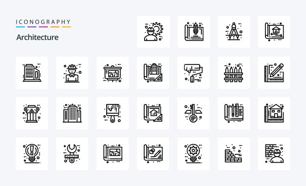25 Architektura Pakiet ikon linii Ikony wektorowe ilustracji