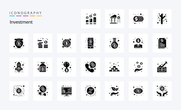 25 Inwestycja Solid Glyph Icon Pack Ikony Wektorowe Ilustracji