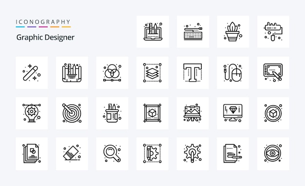 25 Projektant graficzny Line icon pack Ikony wektorowe ilustracji