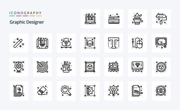 25 Projektant graficzny Line icon pack Ikony wektorowe ilustracji