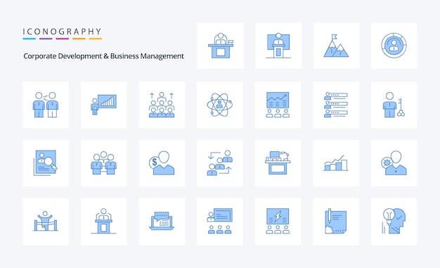 25 Rozwój Korporacyjny I Zarządzanie Biznesem Pakiet Niebieskich Ikon