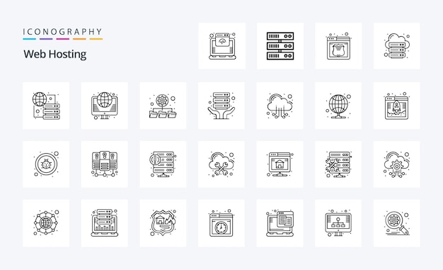 25 Web Hosting Line icon pack Ikony wektorowe ilustracji