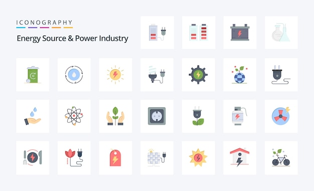 25 źródło Energii I Energetyka Pakiet Ikon Płaskich Kolorów Ikony Wektorowe Ilustracji
