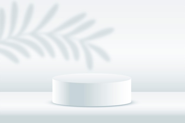 Bezpłatny wektor 3d biała makieta produktu na platformie podium z cieniem liści