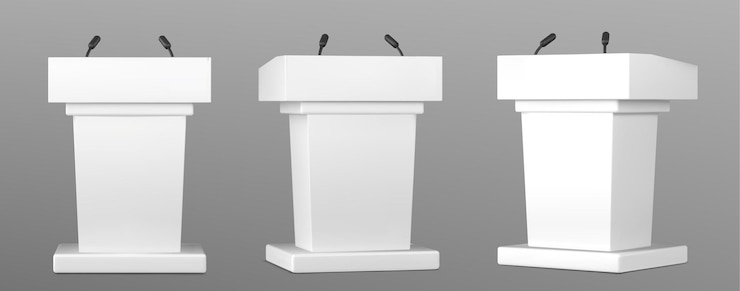 Bezpłatny plik Wektor 3d biały podium przemówienia z mikrofonem