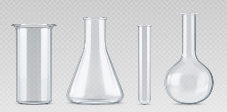 Bezpłatny plik Wektor 3d chemia szklana kolba naukowa z laboratorium chemicznego realistyczne wyposażenie zlewki laboratoryjnej chemiczna rurka szklana izolowana wektor zestaw pusty cylinder miarowy do naukowego eksperymentu medycznego