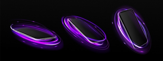 3d Fioletowy Neonowy Pierścień I Tło Telefonu Komórkowego