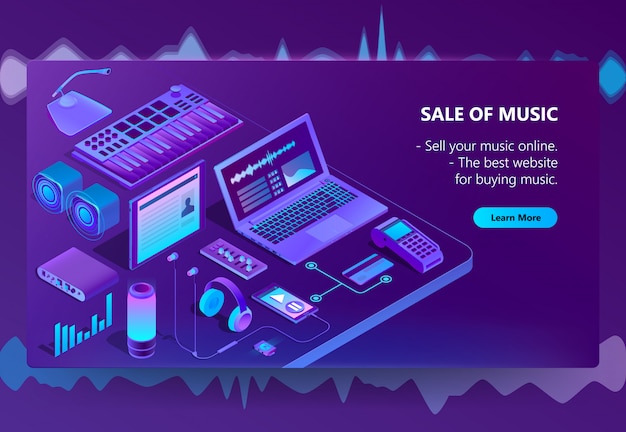 Bezpłatny wektor 3d izometryczny e-commerce muzyki