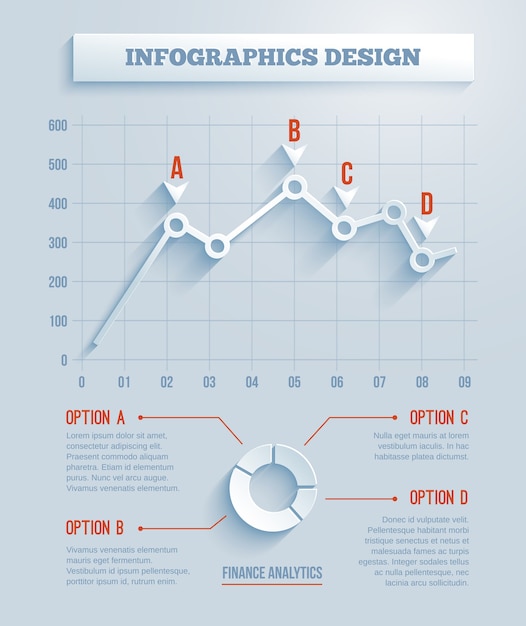 Bezpłatny wektor 3d paper infografiki, wykres z długimi cieniami. ilustracji wektorowych