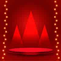 Bezpłatny wektor 3d projekt podium na czerwonym tle ze świecącymi światłami ilustracji wektorowych