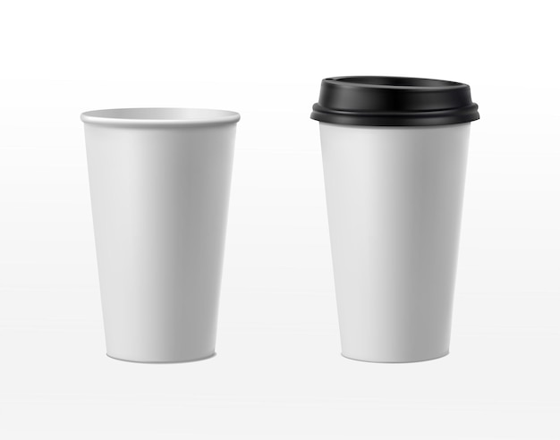 Bezpłatny wektor 3d realistyczna ilustracja ikony wektorowej papierowy kubek kawowy z czarną pokrywą i bez