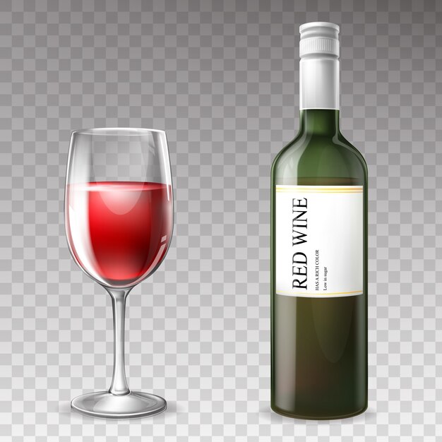 3d realistyczna wino butelka z wineglass