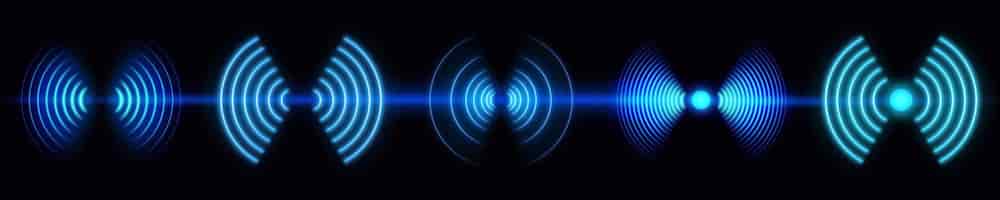 Bezpłatny wektor 3d sygnał wifi neon efekt świetlny symbol wektor falowy czujnik radarowy dla technologii bezprzewodowej abstrakcyjny dźwięk skanowanie blask ikona router internetowy punkt sieciowy niebieski projekt graficzny koncentryczny przycisk sonaru