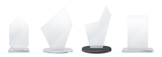 Bezpłatny wektor 3d szklane trofea zestaw izolowane na białym