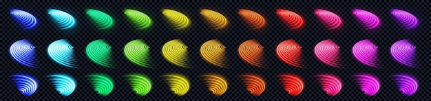 Bezpłatny wektor 3d wi-fi technologia światła neonowego sygnał bezprzewodowy abstrakcyjny znak wektora fali w kolorze fioletowym, czerwonym, niebieskim i zielonym z blaskiem lasera promieniowego projektu kolekcji ikona pierścienia routera internetowego dla zestawu sieci komputerowej