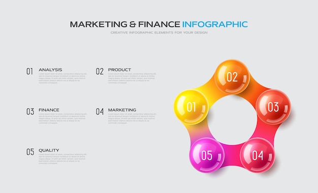 4 kroki biznesowa prezentacja infografiki kompozycja 3d błyszczących kulek