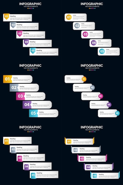 5 Diagramów Cyklu Kroków I Osi Czasu 6 Infografiki Pakiet Prezentacji Szablon Slajdów Wektorowych