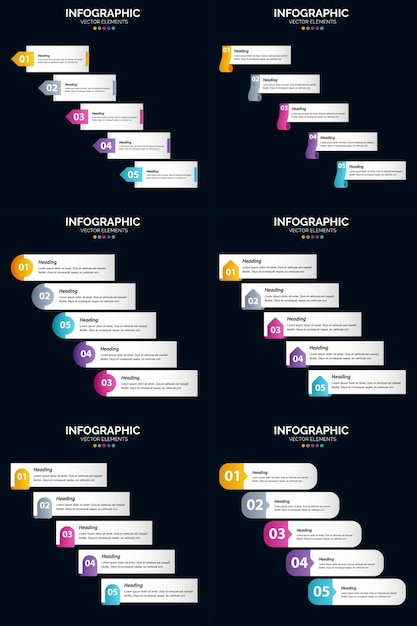 5 Diagramów Cyklu Kroków I Osi Czasu 6 Infografiki Pakiet Prezentacji Szablon Slajdów Wektorowych