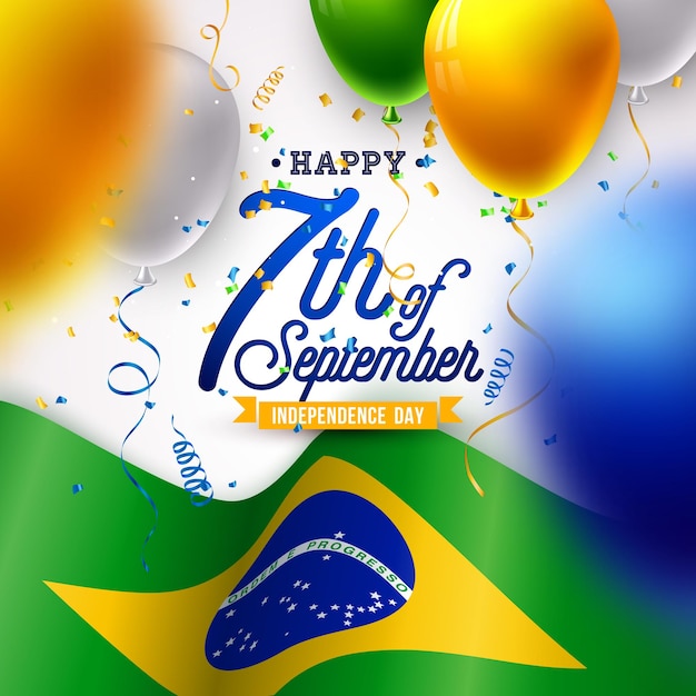 Bezpłatny wektor 7 września brazylia dzień niepodległości ilustracja z flagą i balonem na jasnym tle