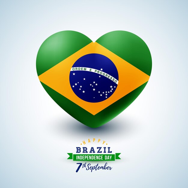 7 września Dzień Niepodległości Brazylii ilustracja z flagą narodową w sercu na jasnym tle