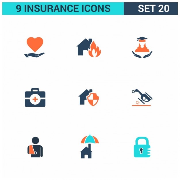 Bezpłatny wektor 9 ubezpieczenia płaski zestaw ikon