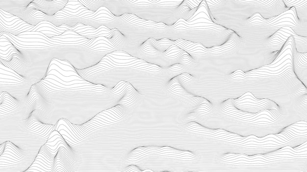 Abstrakcyjne tło ze zniekształconymi kształtami linii na białym tle Monochromatyczne fale dźwiękowe