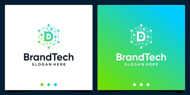 Abstrakcyjny gradient logo technologii blockchain z początkowym logo litery. wektor premium